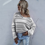 Women Knitted Sweater Autumn Crew Neck Long Sleeve Bottoming Sweater Short Striped Sweater
