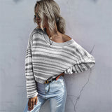 Women Knitted Sweater Autumn Crew Neck Long Sleeve Bottoming Sweater Short Striped Sweater