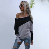 Women Knitted Sweater Long Sleeve Sweater Loose off-Shoulder Top