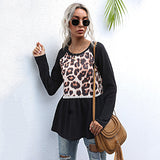 Women Knitted Sweater Long Sleeve Leopard Print Black Slim Fit Sweater