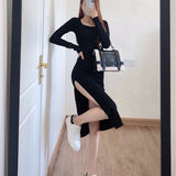 Women Dresses Sexy Long Sleeve Big U-Neck Dress