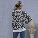Women Knitted Sweater Autumn Long Sleeve V-neck Leopard Print Bottoming Knitted Sweater