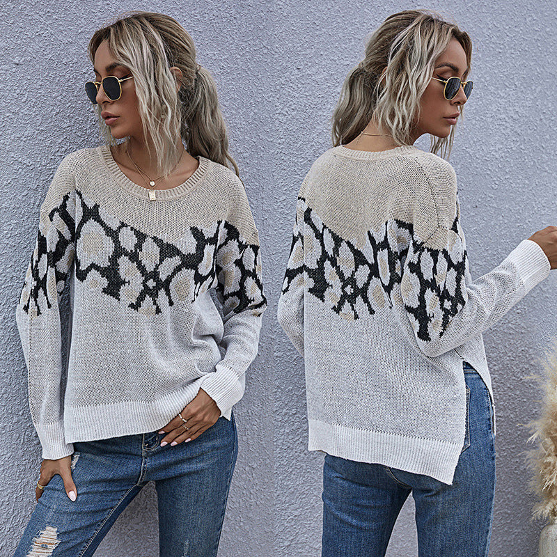 Women Knitted Sweater Autumn Top Zebra Pattern Long Sleeve Loose Sweater for Women Autumn