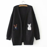 Women Sweater Knitwear Cat Embroidered Cardigan Knitwear Loose Sweater Coat