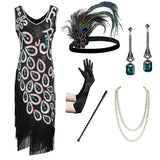 Flappers 1920S Dress Vintage Sequined Dress Peacock Tassel Dress