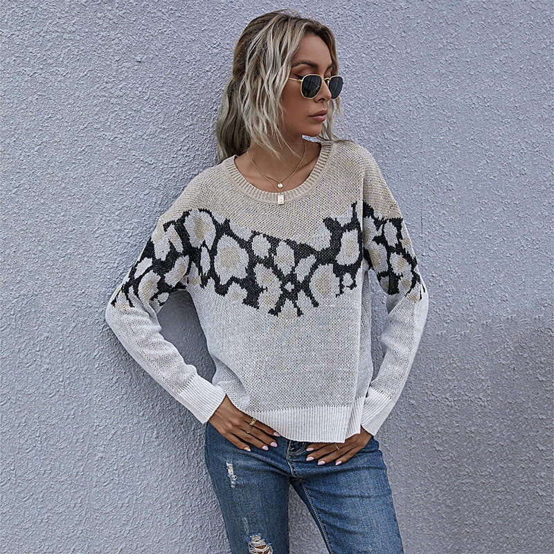 Women Knitted Sweater Autumn Top Zebra Pattern Long Sleeve Loose Sweater for Women Autumn
