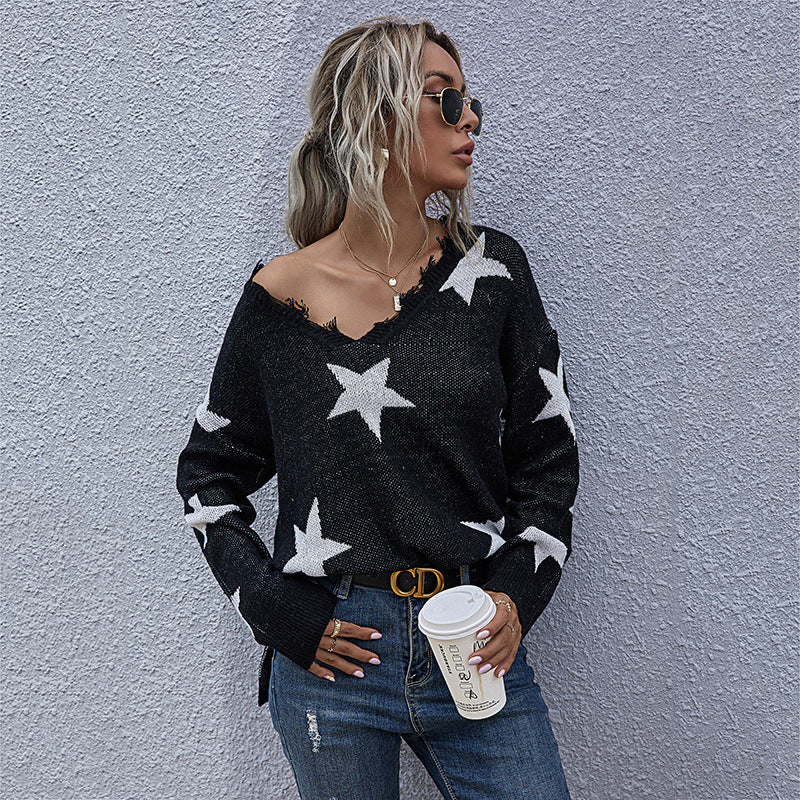 Women Knitted Sweater Autumn Long Sleeve V-neck Low Collar Women's Knitted Bottoming Shirt Sweater