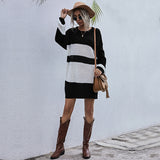 Women Knitted Sweater Autumn Vintage Knitted Long Color Matching Mori Style round Neck Woolen Skirt