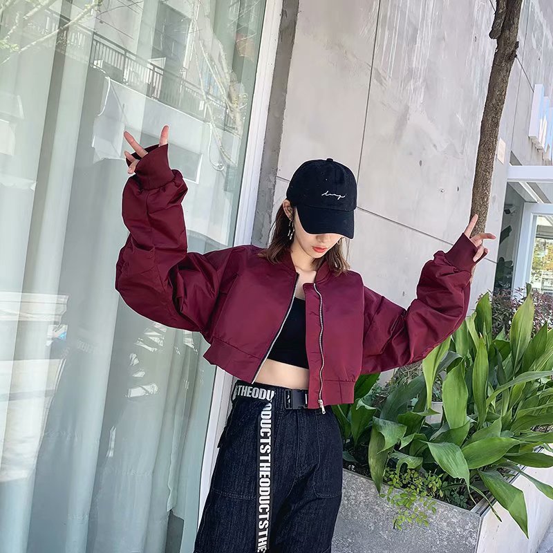 Women Jacket Autumn Coat High Waist Cropped Jacket
