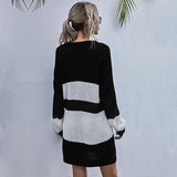 Women Knitted Sweater Autumn Vintage Knitted Long Color Matching Mori Style round Neck Woolen Skirt