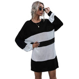 Women Knitted Sweater Autumn Vintage Knitted Long Color Matching Mori Style round Neck Woolen Skirt