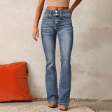 Women's spring amazon fashion retro stretch denim pants - ladies' washed flared jeans