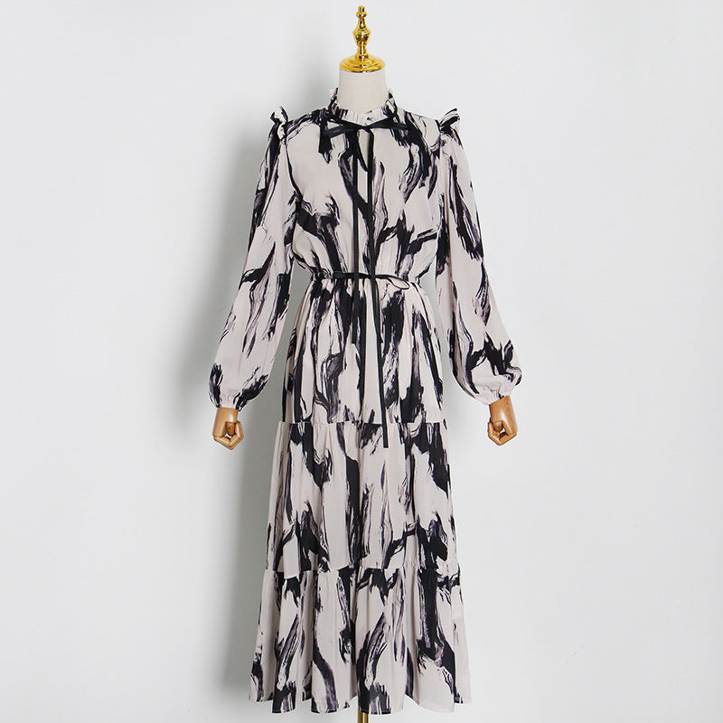 Women Dresses Spring Stand Collar Dress (Qymy0409)
