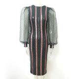Women's Evening Gown Sexy Retro Mesh Long Sleeve Sequins Dress