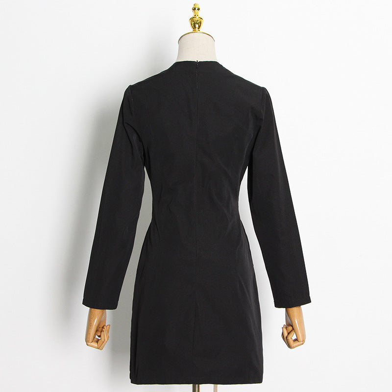 Women Dresses Spring Sexy V-neck Long Sleeve Short Dress (Qymy0409)