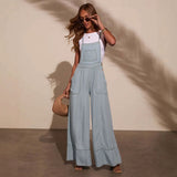 Women pants fashion cross-border ins style amazon women's clothing stylish street flap pocket pants wide leg pants suspender denim overalls
