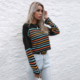 Women Knitted Sweater for Autumn Pullover Stripe Long Sleeve round Neck Base