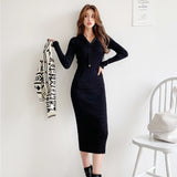 Women Maxi Dress Spring/Autumn Winter Hooded Slim Fit Woolen Skirt Knitted Dress