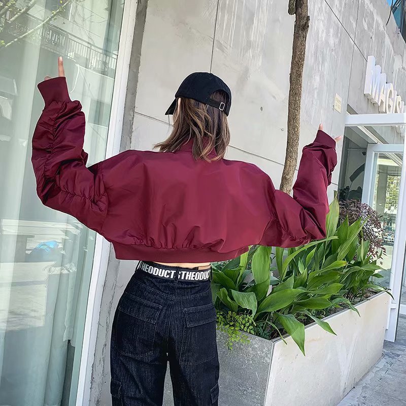Women Jacket Autumn Coat High Waist Cropped Jacket