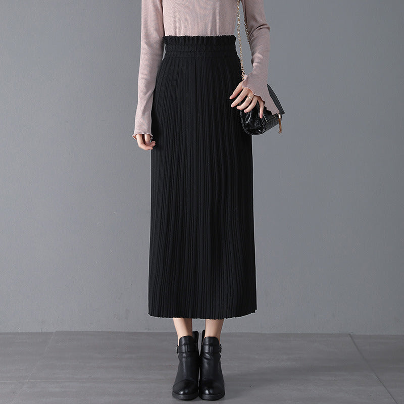 Women Knitted Skirt Pleated Skirt