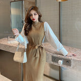 Women Maxi Dress Autumn Winter Sexy Long Sleeve Dress Knitted Sheath Dress