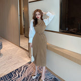 Women Maxi Dress Autumn Winter Sexy Long Sleeve Dress Knitted Sheath Dress