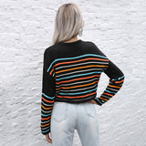 Women Knitted Sweater for Autumn Pullover Stripe Long Sleeve round Neck Base