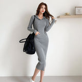 Women Maxi Dress Spring/Autumn Winter Hooded Slim Fit Woolen Skirt Knitted Dress