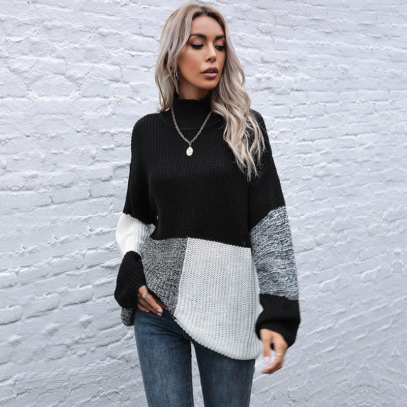 Women Knitted Sweater Autumn Loose High Collar