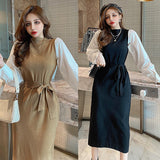 Women Maxi Dress Autumn Winter Sexy Long Sleeve Dress Knitted Sheath Dress