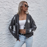 Women Knitted Sweater Autumn Long Sleeve XINGX Pattern Knitted Short Coat