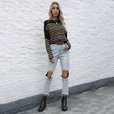 Women Knitted Sweater for Autumn Pullover Stripe Long Sleeve round Neck Base