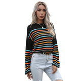 Women Knitted Sweater for Autumn Pullover Stripe Long Sleeve round Neck Base