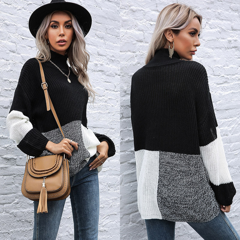 Women Knitted Sweater Autumn Loose High Collar