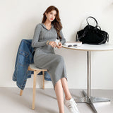 Women Maxi Dress Spring/Autumn Winter Hooded Slim Fit Woolen Skirt Knitted Dress