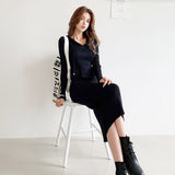 Women Maxi Dress Spring/Autumn Winter Hooded Slim Fit Woolen Skirt Knitted Dress