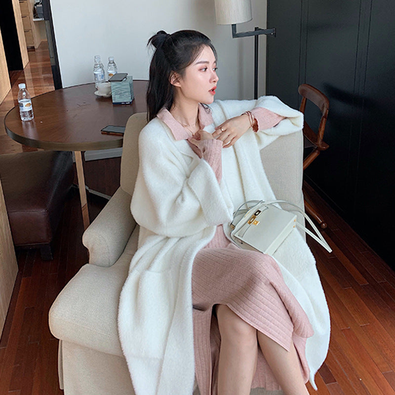 Women Maxi Dress Autumn and Winter Loose Knitted Cardigan Coat