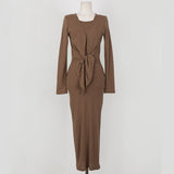 Women Dresses Suspender Long Skirt Wrapped Dress Cardigan Long Skirt Two-Piece Set