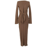 Women Dresses Suspender Long Skirt Wrapped Dress Cardigan Long Skirt Two-Piece Set