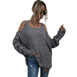 Women Knitted Sweater Autumn Knitted Square Collar off-Shoulder Long Sleeve Autumn