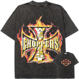 Hip-hop t-shirts: american street style flame cross print, washed vintage, relaxed fit short sleeve tee - trendy tee