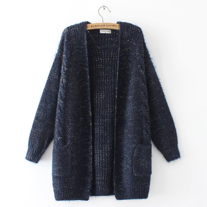 Women Sweater Knitwear Autumn and Winter Mohair V-neck Knitted Cardigan