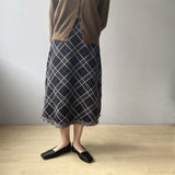 Women Knitted Skirt Vintage Plaid Skirt