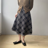 Women Knitted Skirt Vintage Plaid Skirt