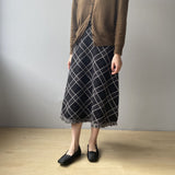 Women Knitted Skirt Vintage Plaid Skirt