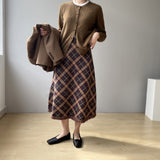 Women Knitted Skirt Vintage Plaid Skirt