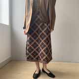 Women Knitted Skirt Vintage Plaid Skirt