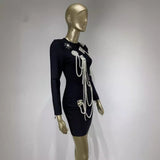 Women Dresses Bandage Dress Spring and Autumn Long Sleeve Pearl Chain Party Hip Skirt (Ont0408)