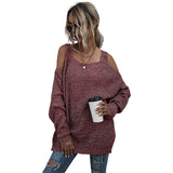 Women Knitted Sweater Autumn Knitted Square Collar off-Shoulder Long Sleeve Autumn