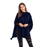Women Knitted Sweater Autumn Fur Ball Solid Color Cape and Shawl Diamond Knitted Cloak